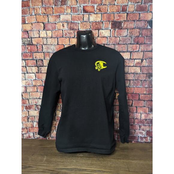 Champion Black/Yellow Script Long Sleeve Tee Size M - Picture 3 of 6